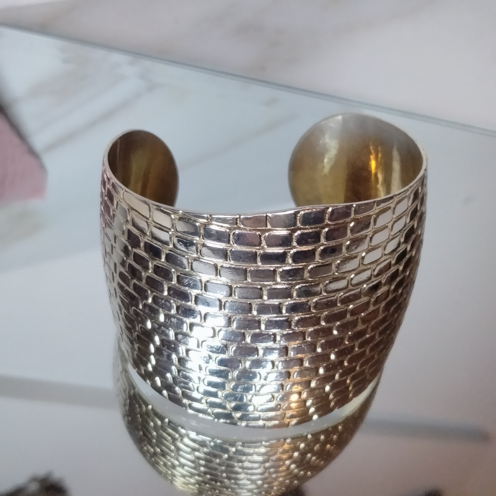 Cuff Silver and Gold Textured  Bracelet - Picture 7 of 7